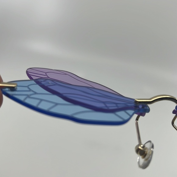 Blue Purple Butterfly Etched Wings Rimless Y2K Pastel Lenses Colored Glasses - Picture 15 of 15